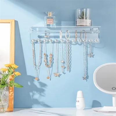 Installation Simple Acrylic Necklace Shelf Can Place 12 Necklace Wall Hanging Jewelry Storage Rack for Bathroom Bedroom