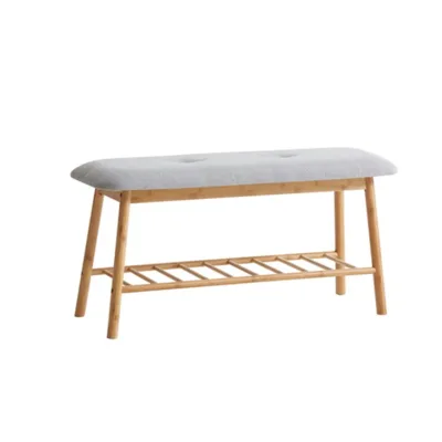 Solid Wood Shoe Bench With Cushion, 2-Tier Shoe Rack for Front Door Entrance, Enterway Benches With Shoe Storage