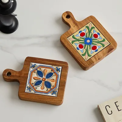 Retro Ebony Wood Tile coaster square Household Heat Insulating Pot Mat Wooden High Temperature Pot Rack Mat Kitchen Table