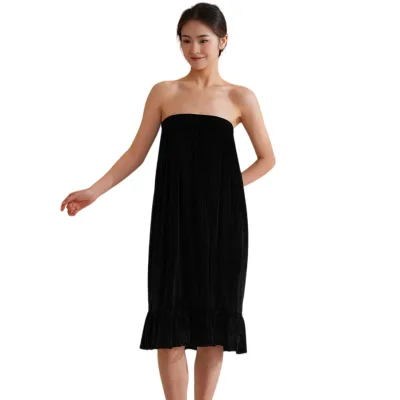 Black Customized Adult Women's Bath Wrap Bath Skirt Beach Towel with Good Water Absorption Coral Velvet Bath Skirt