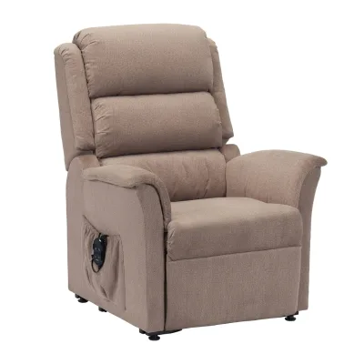 Elderly Home Care Twin Motor Power Lift Recliner with Memory Foam Cushion Flexible Reclining and Beige Fabric Finish