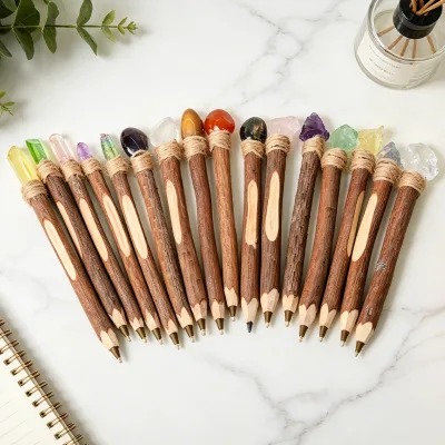 Wholesale New Design Retro Style DIY Creative Crystal Raw Stone Wooden Stick Magic Pen