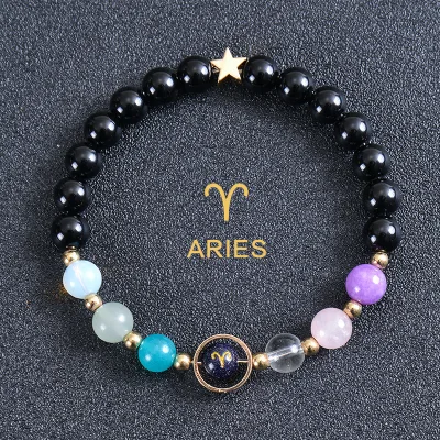 Wholesale 12 Zodiac Sign Healing Crystal Bracelet Horoscope Spiritual Bracelet Reiki Stone Beads Bracelet with Zodiac Charm