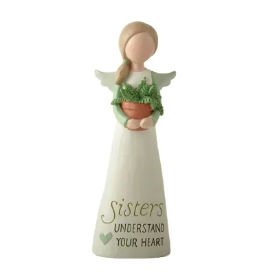 Angel with Green Plants-Sisters Figure Made of Resin