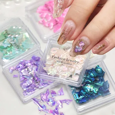 Mixed Color Nail Sequins 3D Mica Abalone Shell Irregular Glitter Sea Shell Fragments Nail Decoration
