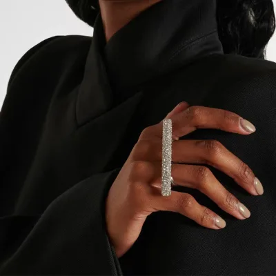PDANY Women's Adjustable Double Finger Sparkling Ring New Geometric Rhinestone Diamond Ring for Anniversary Gift