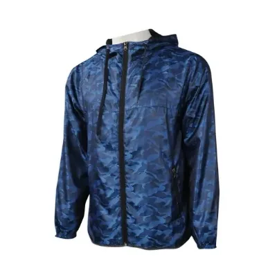 All Custom Made Blue Camouflage Men's Lightweight Windbreaker Jackets Outdoor Hooded Pocket Raincoat Jacket