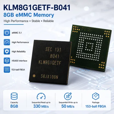 KLM8G1GETF-B041 Original New EMMC Memory IC 8GB 5.1 HS400 Interface 153BGA Storage Chip Read/Write Speed 330MB/s/50MB/s
