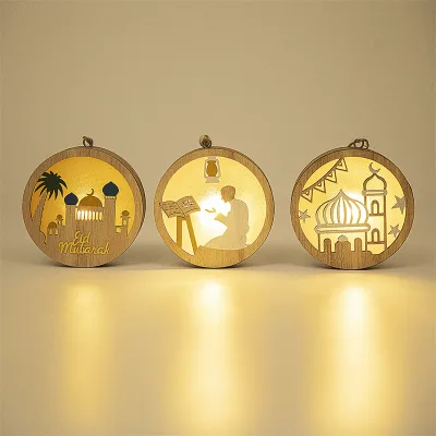 Wooden Pendant New Muslim Wooden Festival Luminous Pendant Led Pendant Creative Home Decoration Gift Decoration
