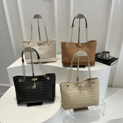 Lazy Style Straw Woven 2026 New Trendy Ins Fashion Minimalist Large Capacity Handheld Artsy Beach Shoulder Tote Bag