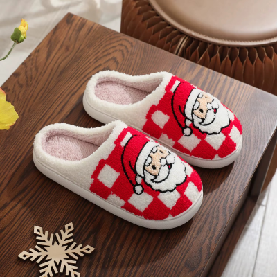 2025 New Arrival Cozy Cartoon Santa Tree Pattern Autumn Winter for Indoor Fluffy Home Shoes Anti-Slip Warm Material