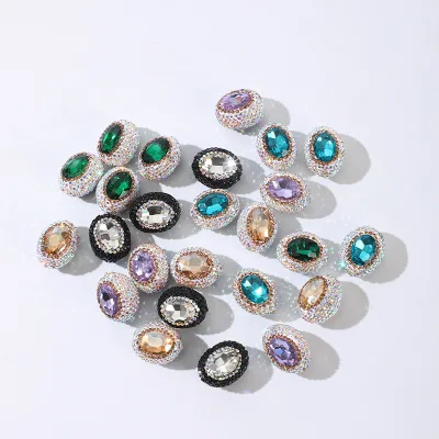 Hot Selling 19*25mm Oval Beads Full Diamond Rhinestone Beads Sparkling Charms Bling Soft Clay Beads for Pen Necklace Making