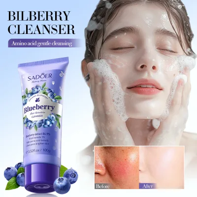OEM Private Label SADOER Blueberry Amino Acid Mild Antioxidant Face Wash Korean Deep Clean Whitening Moisturizing Cleanser