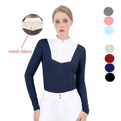 Customisable Two-Colour Splicing Long Sleeve Equestrian Baselayer Horse Riding Breeches Comfortable Mesh Fabric Clothing