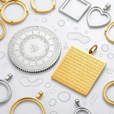 Yiwu Aceon Stainless Steel Custom Etch Engraved Gear Edge Coin Square Scriptural Symbols Two Sides Engraved Coin Tag