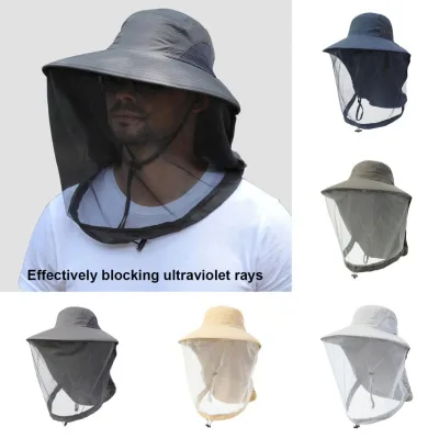 Mosquito Prevention Cap for Fishing Insect Protective Cap Mosquito Head Net Full-mesh Drawstring Windproof Strap Beekeeping