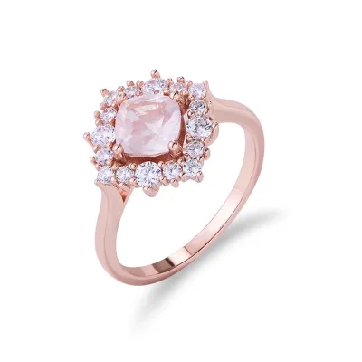 Fashion Pink Crystal Engagement Wedding Rings Rose Gold Plated S925 Silver Cubic Zirconia Natural Gemstone Ring Jewelry for Girl