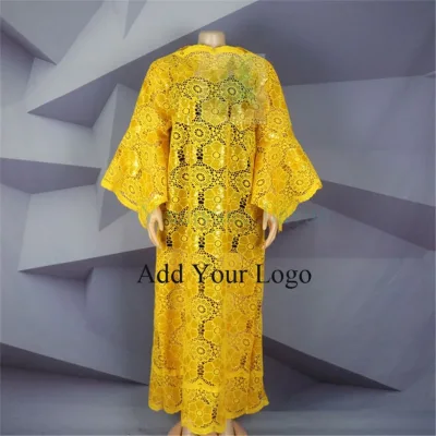 Yellow African Lace Dress Styles Sequin Cloth African Dress Designs Knee Length Party Dress