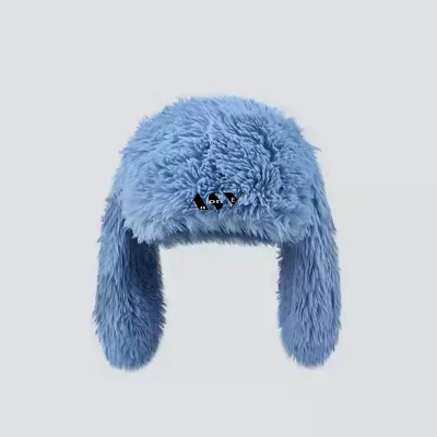 Y2K Winter Beanie Hat Cute Funny Bad Rabbit Warm Fluffy Fur Plush Candy Color Women's 100% Acrylic Outdoor