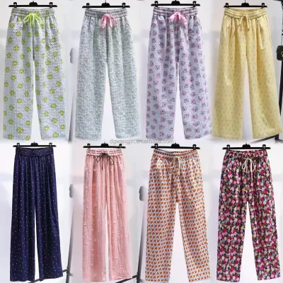 Women's Casual Elastic Loose Lace up Long Waistband Pocket Pants Made in China