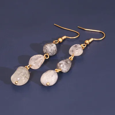Powell Handmade Jewelry Stainless Steel 18K Gold Plated Hook Natural Stone Pendant Earring