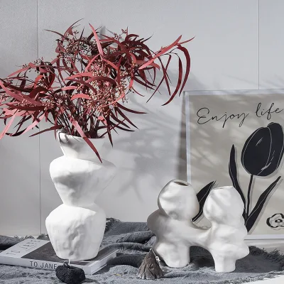 Ceramic Vase INS Style Premium Feeling Dried Flowers Flower Arrangement Sample Room Soft Decoration Home Decorative Ornament