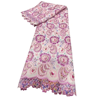 LilacPurple Floral Paisley Chiffon Embroidery Lace Fabric Lightweight Sequined Cutwork Lace Nigerian Ladies Formal Outfit Fabric