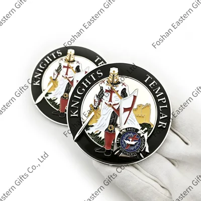 3 Inches Gold/silver Zinc Alloy Metal Knights Templar Auto Emblem with Adhesive Backside