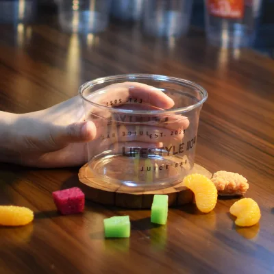 Fantasy Free Sample 117mm Plastic Packaging Cups Disposable Pet Deli Container Dessert Smoothies Salad Bowl with Lid