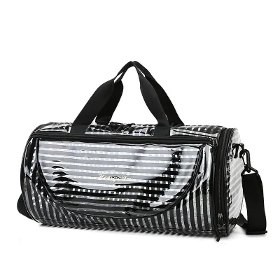 Large capacity portable storage bag Trendy clear Pvc Travel Gym Bag Swimming Duffel Gym Bag Glossy Beach Bag with Shoe Pocket