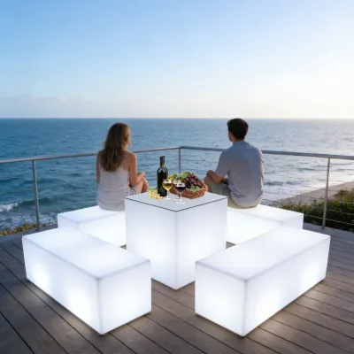 Modern Hotel Remote Control Battery Powered Color Changing Nightclub Portable LED Bar Table and Chair for Events