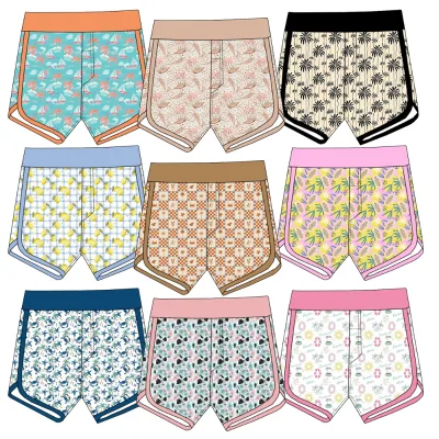 Summer Animal Print Board Shorts for Children Elastic Mid Waist Breathable Spandex/Polyester Fabric