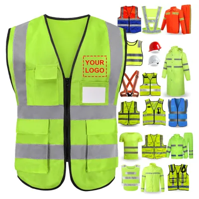 Wholesale Custom LogoReflective Vest Construction Garden Sanitation Traffic Safety Vest With Logo Vest With Multiple Pockets