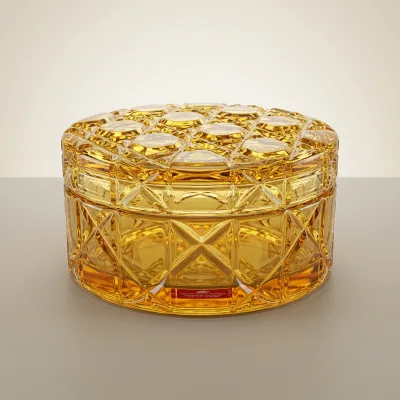 Hot Selling Amber Cut Crystal Jewelry Box MultiFunctional Round Glass Storage Box Luxury Art Deco Home Decor Gift for Wedding