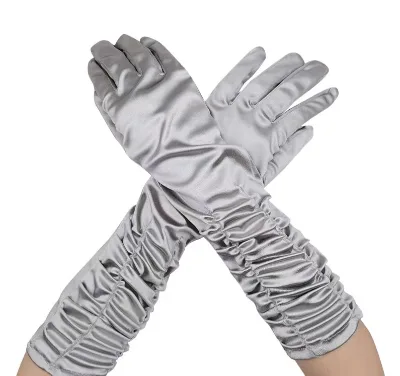 Factory Wholesale Women Long Ruched Gloves Elegant Opera Wedding Bridal Evening Party Elasticity Cosplay Stage Performance