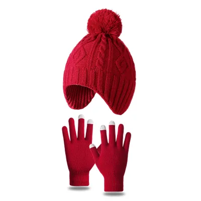 Women's Luxury Winter Scarf Set Long Acrylic Gloves Pom Beanie Custom Logo Knit Hat Glove Set Soft Jacquard Plain Design Girls