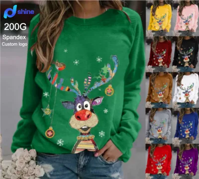 Retro Women Christmas Hoodies Spandex Sweatshirt Funny Santa Claus Women Christmas Holiday Pullover Sweatshirt