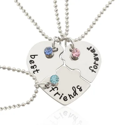 Fashion Best Friend Heart Shaped Bamboo Chain Diamond Rhinestone Splicing Pendant Necklace for Best Friendship