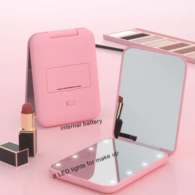 Factory Prices Battery square Shape Cosmetic Handheld Mirrors Small LED Folding Cosmetic Mirror Pocket Mirror for Travel Gift