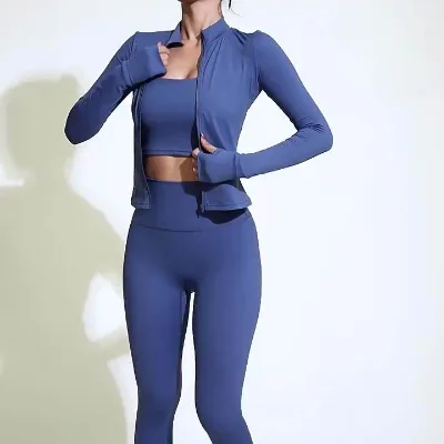 New Eco Friendly Women Fitness Gym Yoga Bra Top Legging Set With Jacket