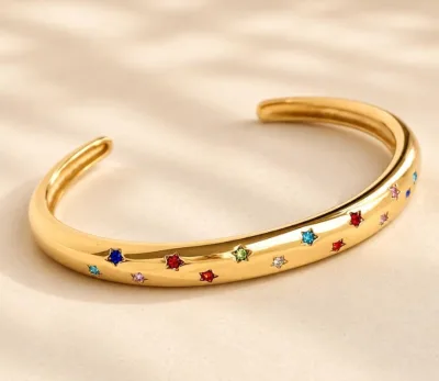 Colour Pop Star Stainless Steel 18K Gold Plated Trendy Open Bangle Minimal Gold Bracelet Party Gift Her
