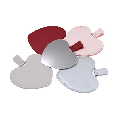 Valentine's Day Gift Heart Shaped Makeup Keychain Mirror Pu Leather HD Glass Custom Travel Pocket Mirrors for Women Girls
