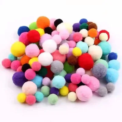 Colorfast Chenille Pom Poms Kit, 3cm Mixed Sizes for DIY Garment Accessories, Non-Fade