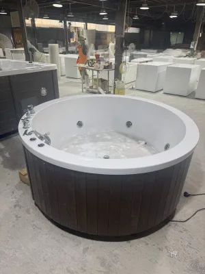 Modern Outdoor Hot Tub Spa Whirlpool Massage Bathtub With Cover Step LED Light Ozone Sanitizer for Backyard Leisure
