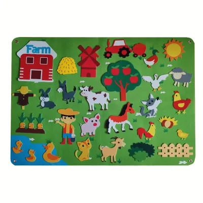 Wholesale Preschool Farmhouse Early Learning Interactive Busy Board Wall Hanging Farm Animal Felt Story Board 2 to 4 Years