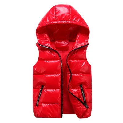 Ohsisa 2025 Parent-child Clothing Fashion Bright Padded Sleeveless Hooded Vest Jacket Thicken Warm Kids Winter Tops Waistcoat