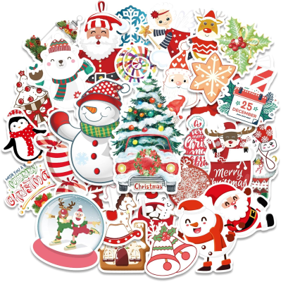 Merry Christmas Stickers Label Happy New Year Stickers Vinyl Waterproof Holiday Party Stickers for Decoration and Sealing