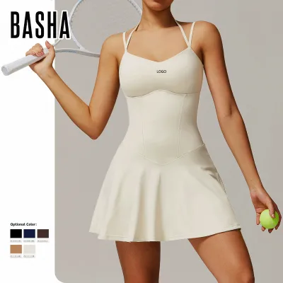 Halter dress Women's pocket base anti-slip A-line skirt running sports tennis skirt