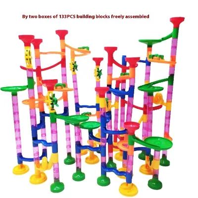 Early Education Plastic Track Ball Building Blocks Children's Marble Run Parent-Child Ejection Track Split Slide for 5-7 Years