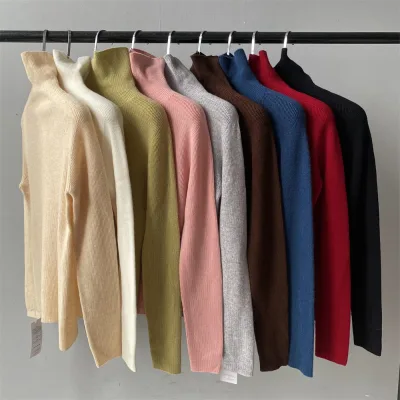 Luxury Fall Winter Soft Wool Knit Coat Wholesale Soild Color Pullover High Turtleneck Custom 100% Merino Wool Sweater Women